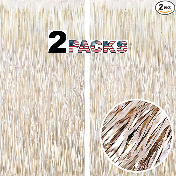 Amazon.com: Champagne Gold Backdrop Curtains -6.5x9.8 feet, Pack of 2 | LILF Matte Foil Fringe Cu... | Amazon (US)