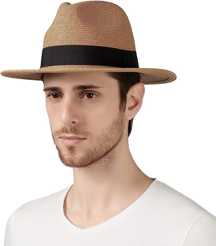 Lanzom Summer Beach Sun Hats for Men Foldable Floppy Travel Packable Staw Hat, Wide Brim Hat | Amazon (US)