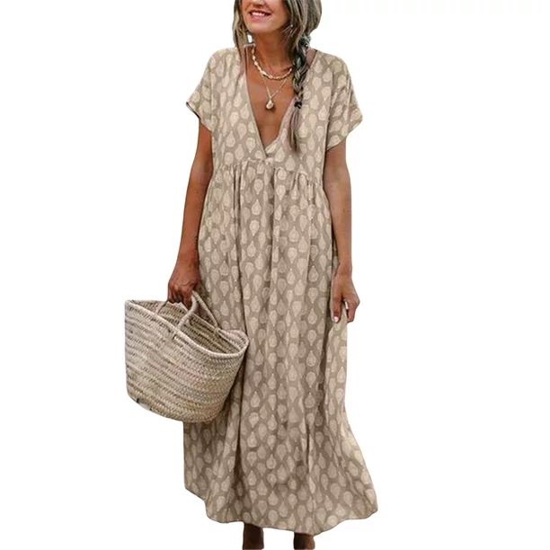Floral Long Dresses for Women Summer Maxi Dress Casual Boho V Neck Loose Romper Sundress Clothes ... | Walmart (US)