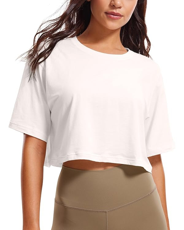CRZ YOGA Women's Pima Cotton Workout Crop Tops Short Sleeve Yoga Shirts Casual Athletic Running T... | Amazon (US)