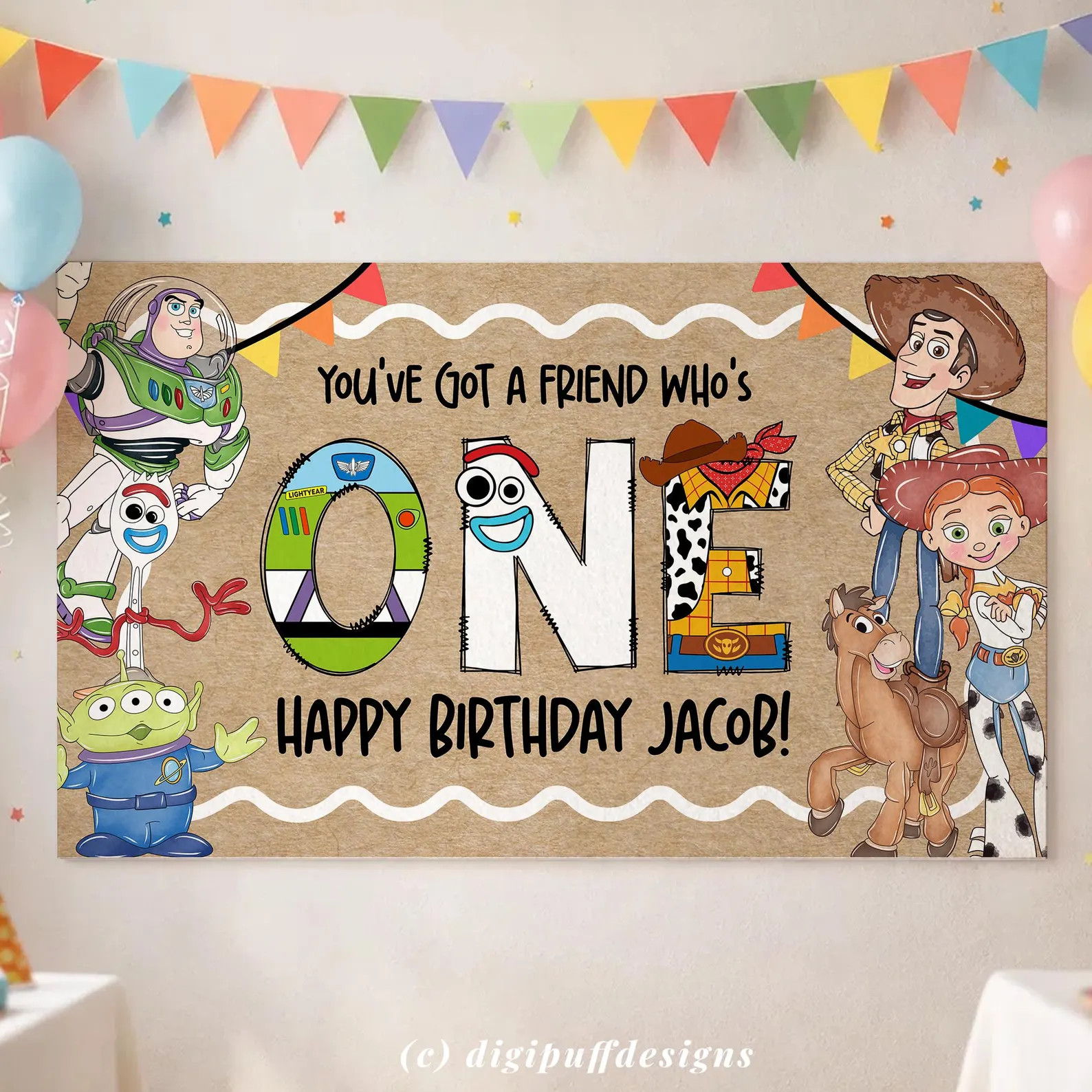 Editable You've got a friend who's One, 36x60 72x2 DIY Painted Style, Party Banner Sign, Toy 1st ... | Etsy (Global)