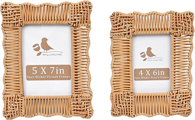 SwallowLiving Rattan Picture Frame 5x7 & 4x6, Boho & Farmhouse Style Rattan Photo Frames Set of 2... | Amazon (US)