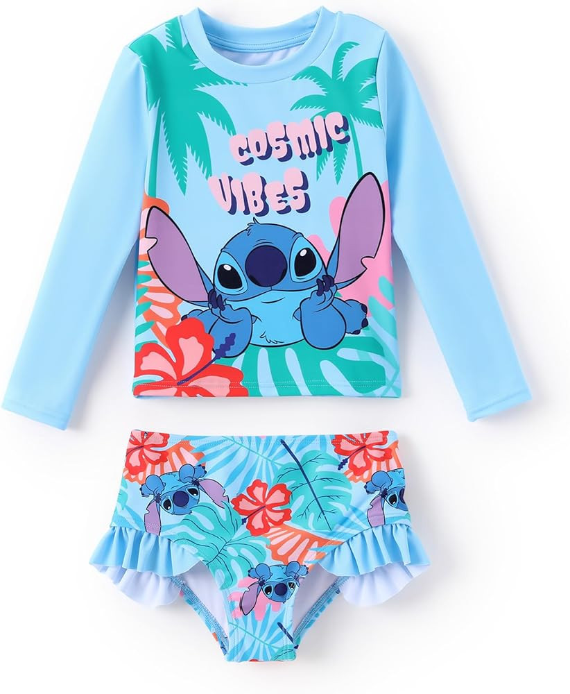 Disney Mickey and Friends Girl Two Piece Long Sleeve Swimsuit Rashguard Bathing Suit | Amazon (US)