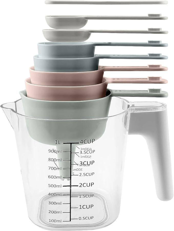 COOK WITH COLOR Measuring Cup Set - 9 PC. Nesting Stackable Liquid Measure Cup, Dry Measuring Cup... | Amazon (US)