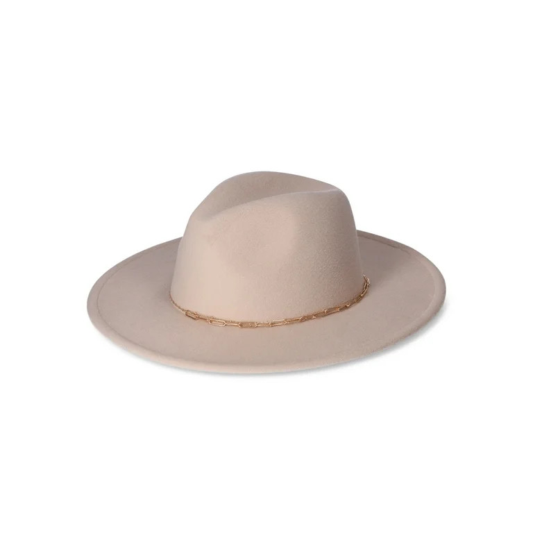 Time & Tru Women's Fedora Hat, Solid Color, Gold Metal Chain Link Detail, Made of Polyester, 1 Pa... | Walmart (US)