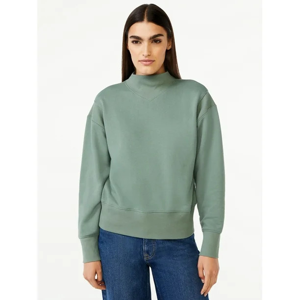 Free Assembly Women's Mock Neck Rib Sweatshirt - Walmart.com | Walmart (US)