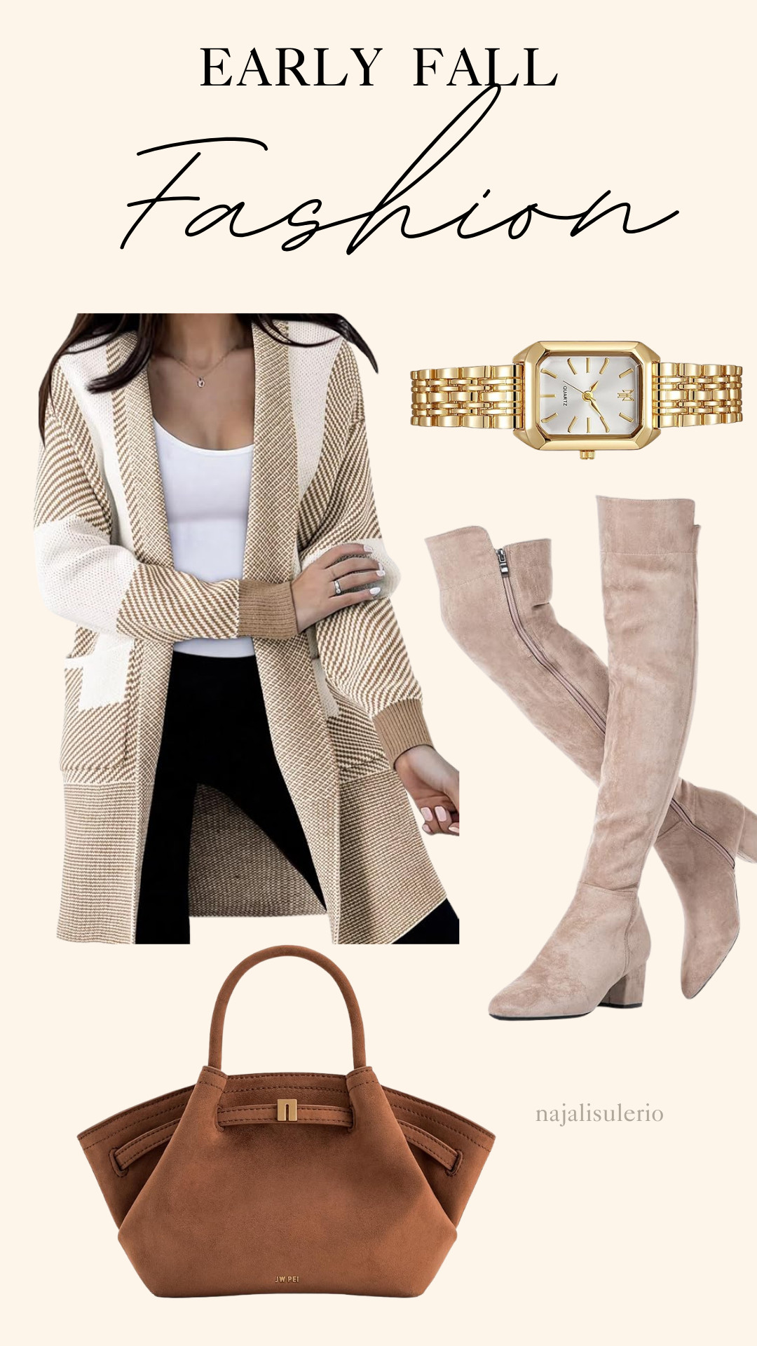 Early Fashion Fall Idea!!

Cute cream block cardigan layered on top of a basic white tee and dark skinny jeans or leggings! Paired with knee-high cream flat boots, a gold watch, and a brown suede tote!

Great outfit choice for the busy moms running errands or for family apple picking! 

 

#LTKFallSale #LTKSeasonal #LTKStyleTip