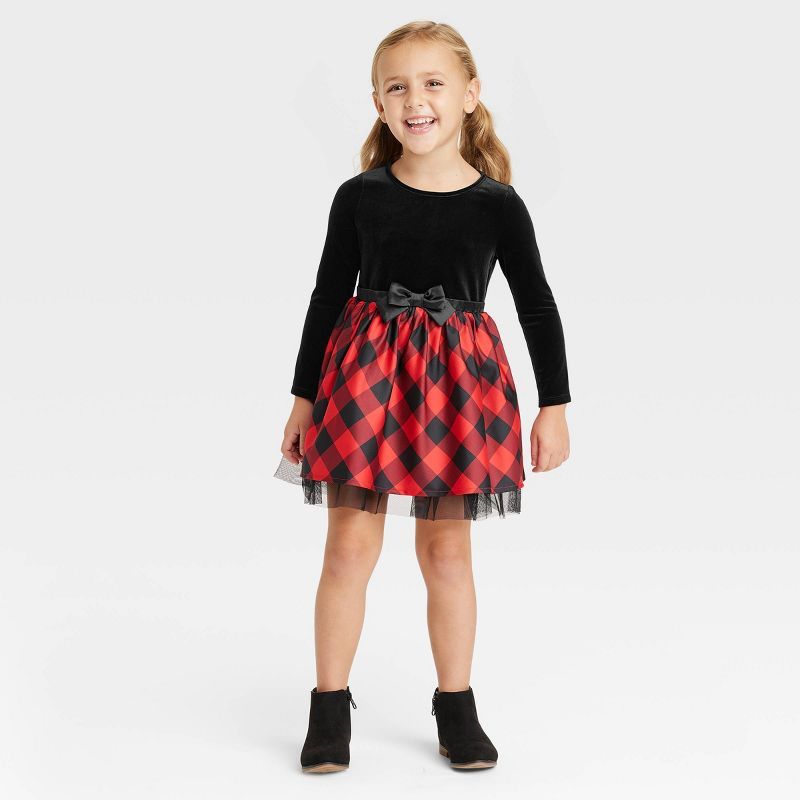 Toddler Girls' Plaid Long Sleeve Dress - Cat & Jack™ Black/Red | Target