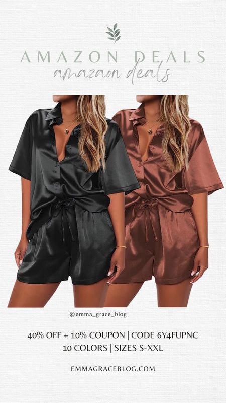 Ekouaer Silk Pajamas Womens Short Sleeve Sleepwear Soft Satin Button Down Loungewear 2 Piece Pjs Shorts Set S-XXL