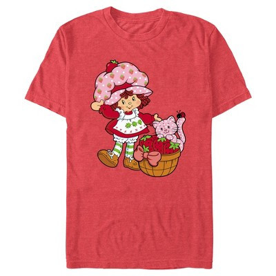 Men's Strawberry Shortcake Custard in The Berry Basket  T-Shirt - Red Heather - Medium | Target