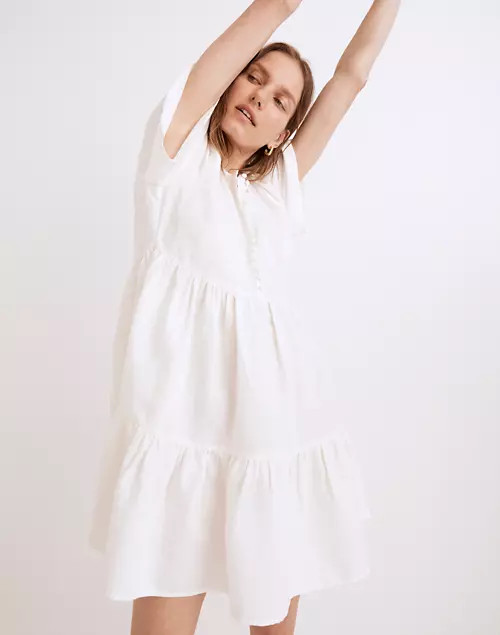 Linen-Blend Flutter-Sleeve Tiered Mini Dress | Madewell
