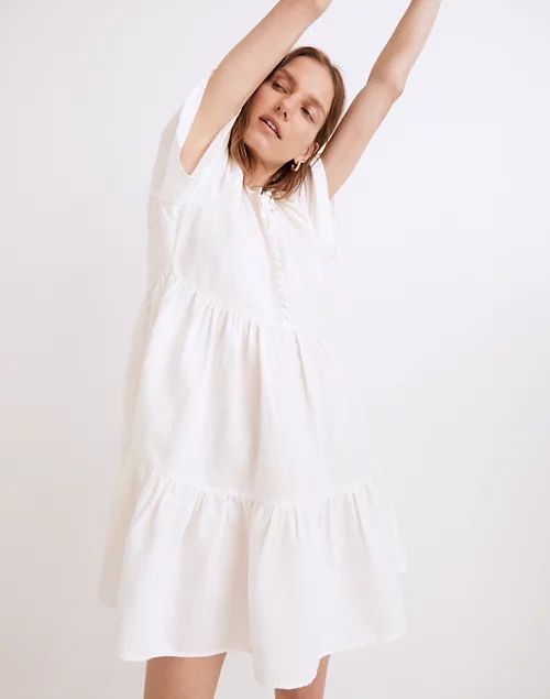 Linen-Blend Flutter-Sleeve Tiered Mini Dress | Madewell