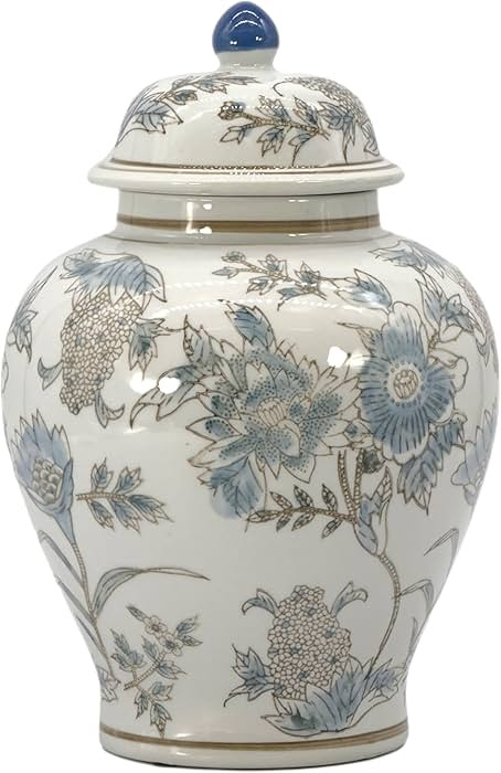 12" Ceramic Classic Light Blue & White Flower Chinoiserie Jar w/Lid for Home Décor & Prorcelain ... | Amazon (US)