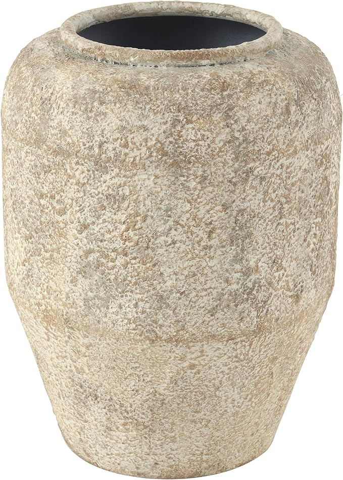 Deco 79 Metal Handmade Antique Style Distressed Vase, 9" x 9" x 12", Beige | Amazon (US)