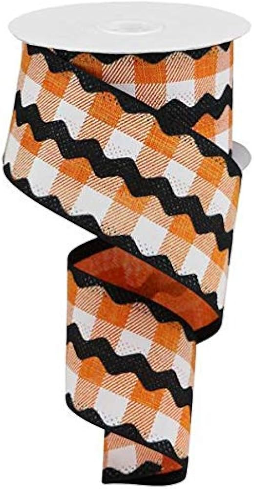 RIC Rac on Plaid Canvas Wired Edge Ribbon - 10 Yards (Orange, White, Black, 2.5") | Amazon (US)