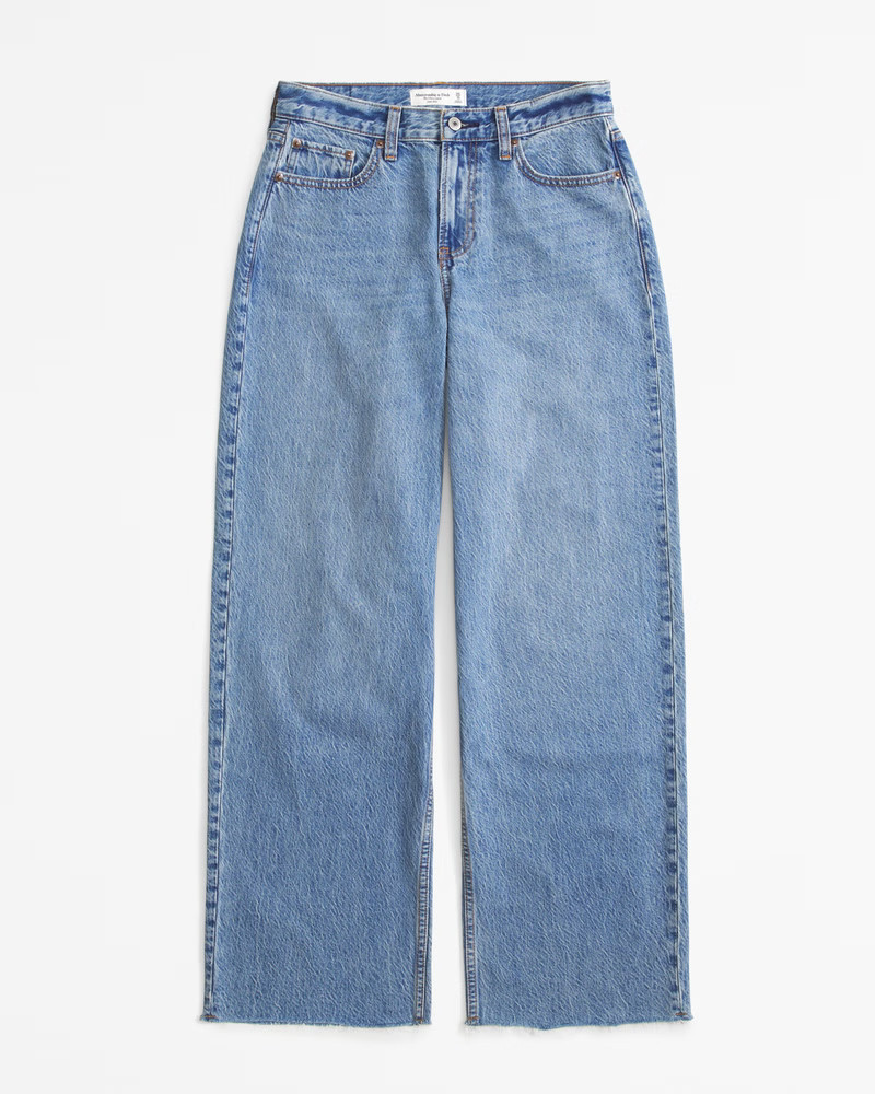 Abercrombie & Fitch Women's Curve Love Low Rise Ultra Loose Jean in Medium With Fray Hem - Size 34 REG | Abercrombie & Fitch (US)