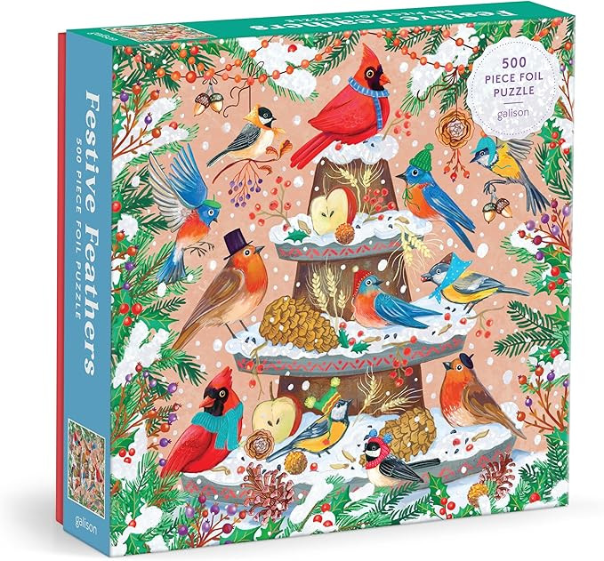 Galison Festive Feathers – 500 Piece Foil Jigsaw Puzzle Featuring Charming Artwork of Wintery B... | Amazon (US)