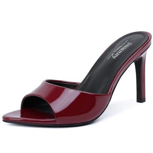 Susanny Mule Burgundy Heels for Women Pointed Open Toe Sexy Slip on High Heeled Sandals Stiletto Dress Comfortable Backless Mules Shoes Wedding Bridal Parties Vacation Casual Office Work Shoes 6 | Amazon (US)