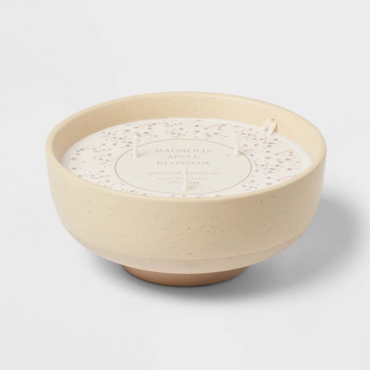 13oz Footed Textured Ceramic Dish with Dustcover Magnolia Apple Blossom Ivory - Threshold™ | Target