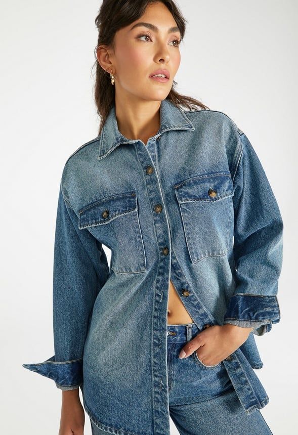 Reese Oversized Denim Shacket | JustFab