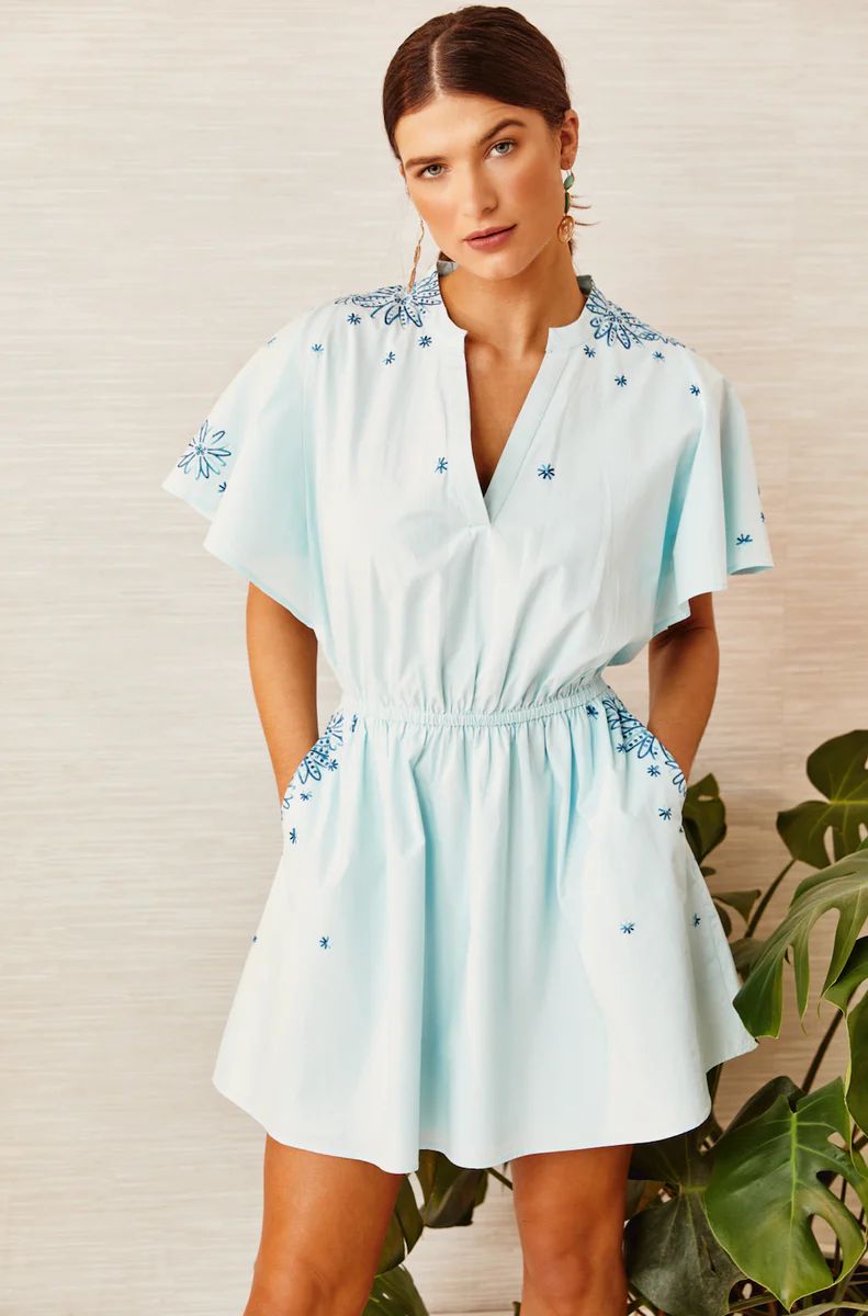 Marin Short Dress - Embroidered Cotton Poplin - Spun Sugar | Cartolina