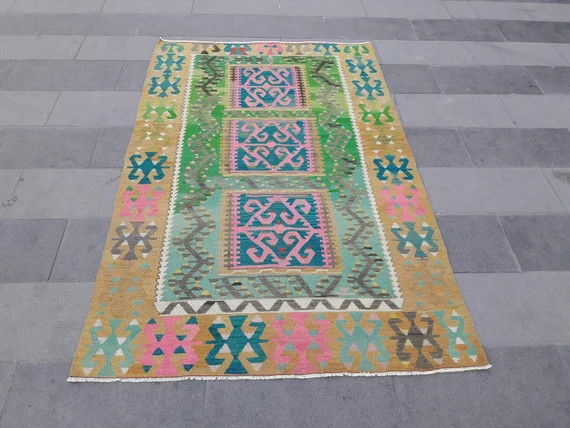 Kilim Rug Turkish Kilim Rug Area Rug Handwoven Rug Vintage Kilim Rug Pink Kilim Rug Aztec Rug Boho R | Etsy (US)