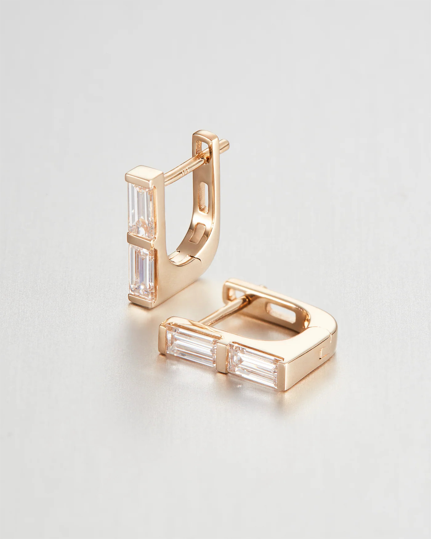 14K Gold Lab Grown Diamond Stacked Baguette Huggie Earrings - 0.60 CTW | Jenny Bird (US)