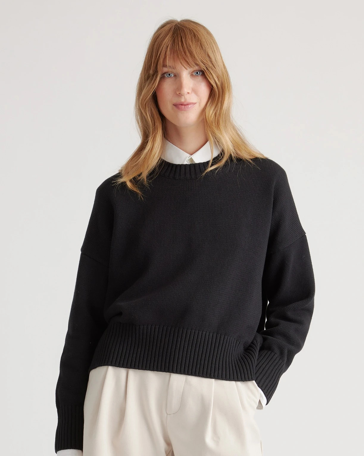 Quince | Women's Boyfriend Crewneck Sweater in Charcoal, Size Large, Organic Cotton | Quince