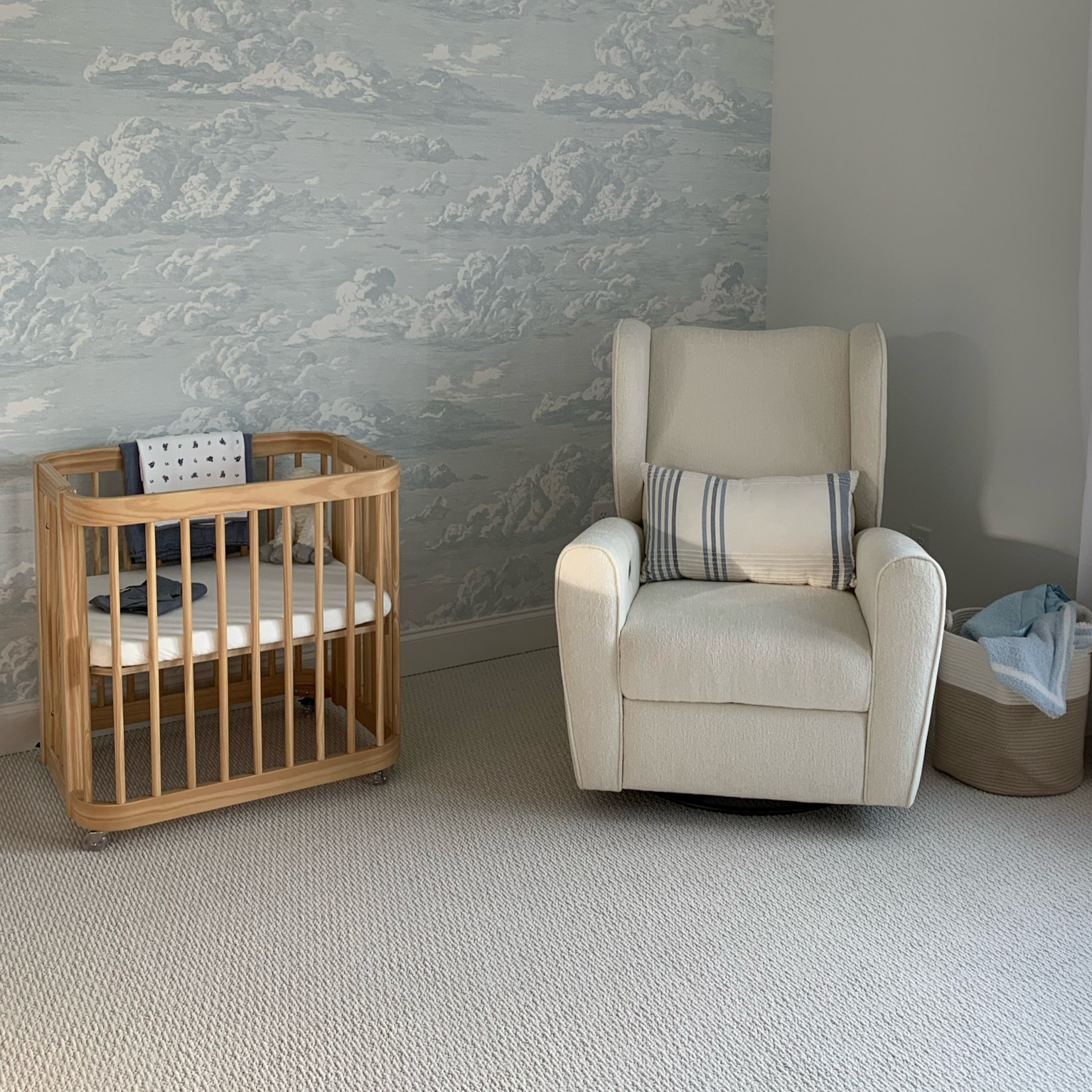 Baby boy nursery. Crib is the three stage Nestig in natural 💙 #LTKhome #LTKkids