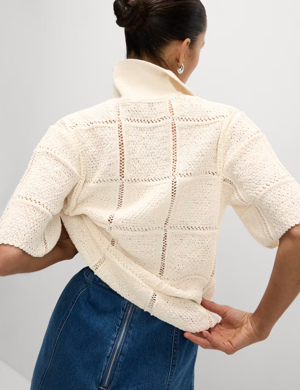 Cotton Blend Openstitch Collared Knitted Top | Marks & Spencer (UK)