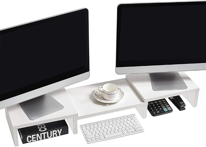 SUPERJARE Dual Monitor Stand Riser, Adjustable Length and Angle Multi Screen Stand, Desktop Stand... | Amazon (US)