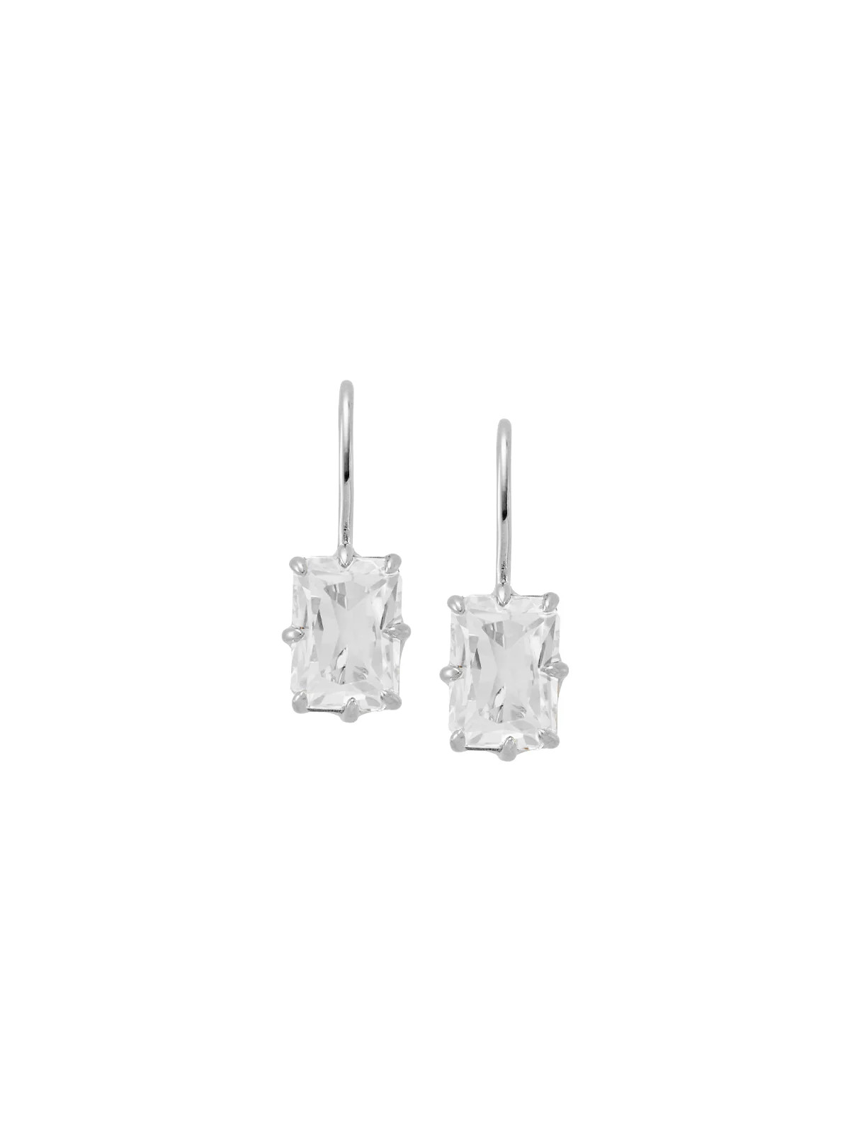 EMILE RADIANT CUT 8-PRONG LAB WHITE SAPPHIRE EARRINGS, SILVER | Dorsey