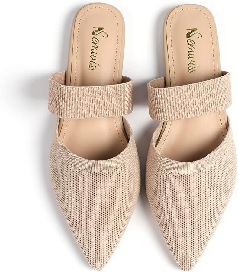 Semwiss Pointed Toe Mules for Women Flats,Backless Mule Sandals Comfortable Slip On Slides Loafers Knitted Mules Shoes Ladies Loafers. | Amazon (US)