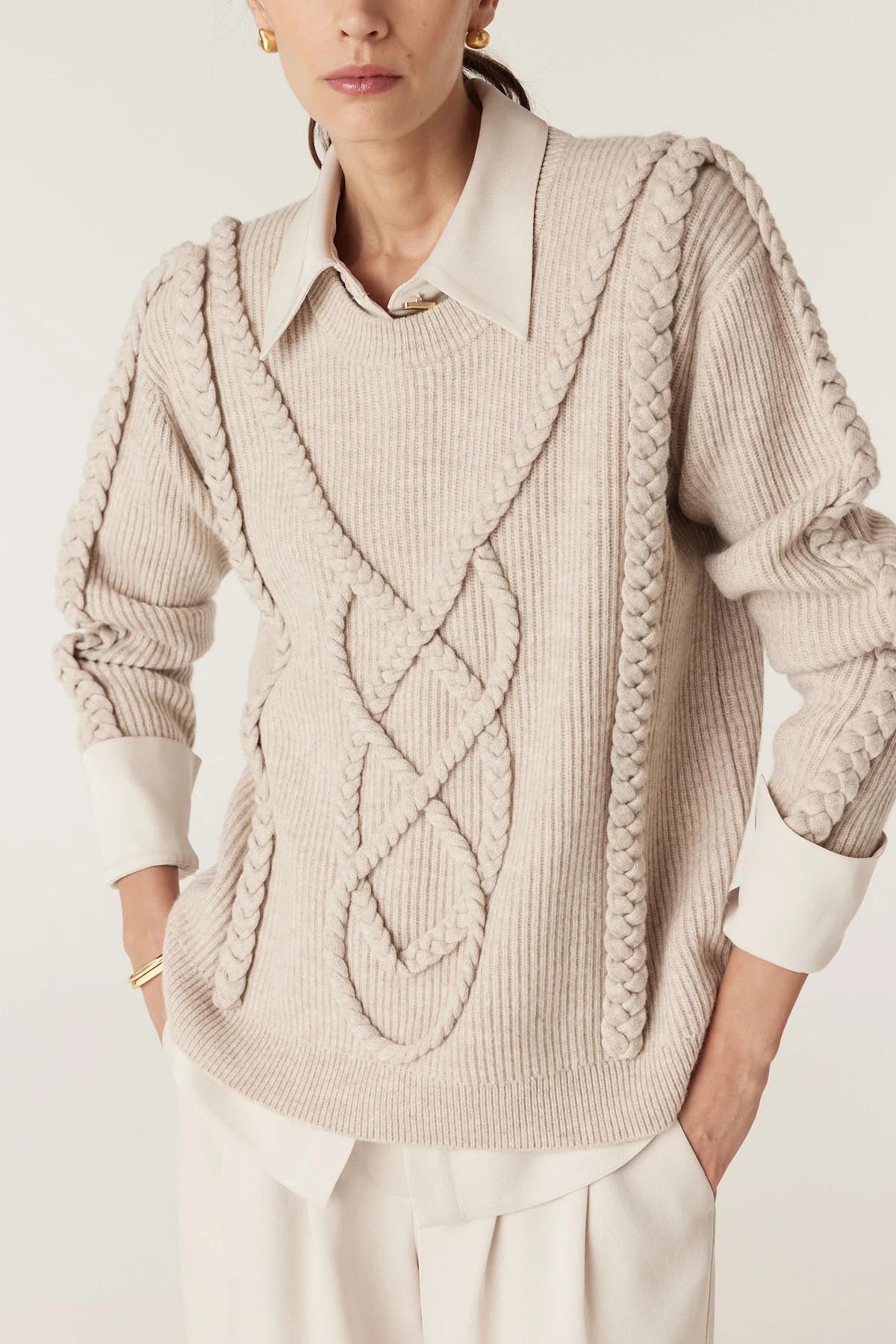 Edition Ella Cashmere Wool Crew Jumper - Stone | Cable Melbourne