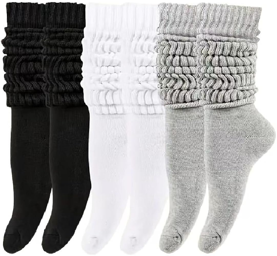 3 Pairs Socks for Women Slouch Socks Slouchy Long Soft Cotton Knit Stacked socks | Amazon (US)