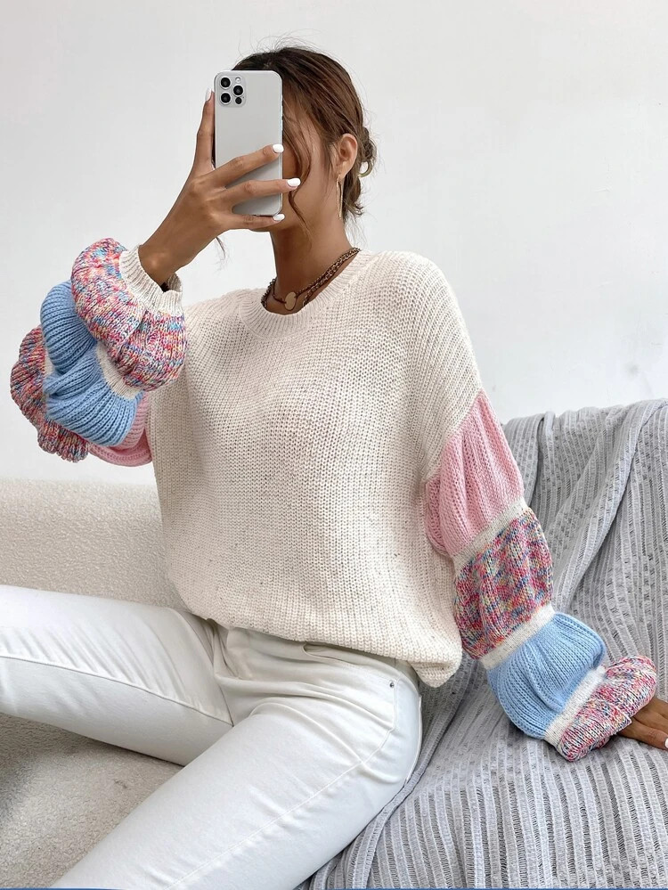Gathered Sleeve Drop Shoulder Sweater | SHEIN