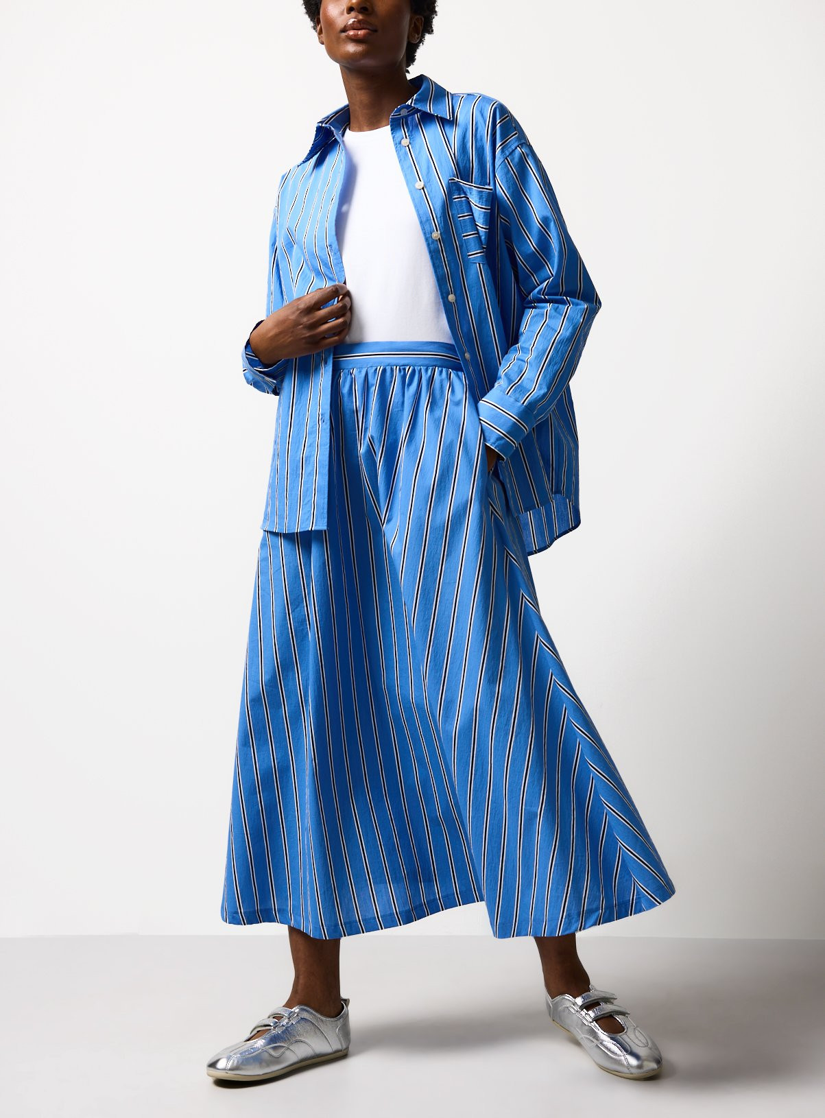 Blue Stripe Co-ord Full Midaxi Skirt | Tu Clothing