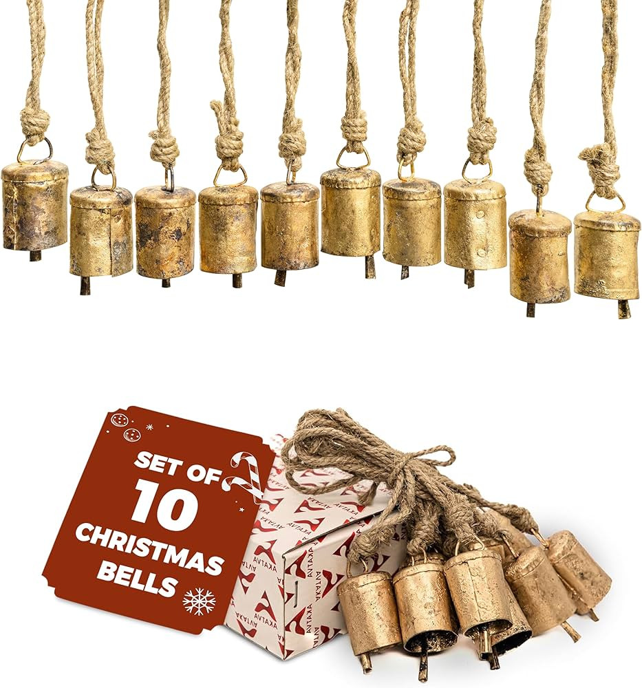 Gold Christmas Ornaments Set – Vintage Christmas Decor for Tree – Gold Christmas Bells – Ch... | Amazon (US)