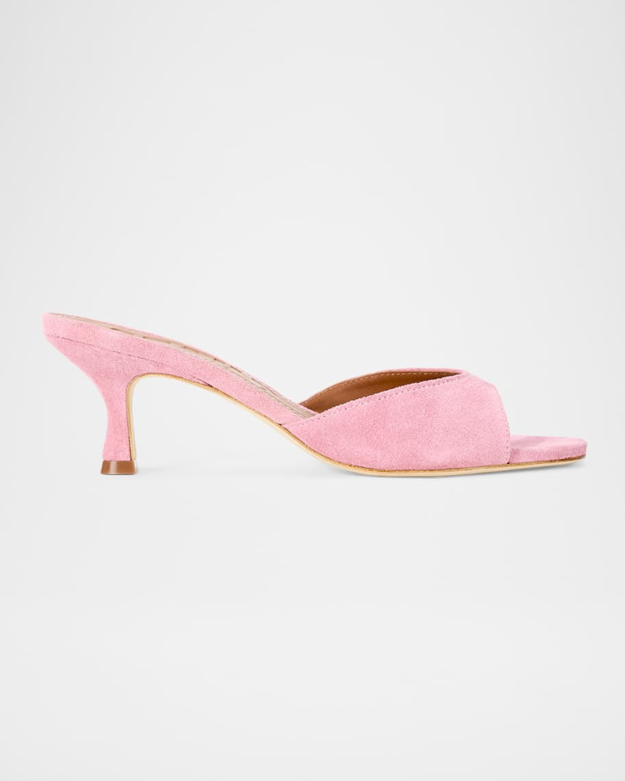 STAUD 55mm Brigitte Suede Kitten-Heel Mules | Neiman Marcus