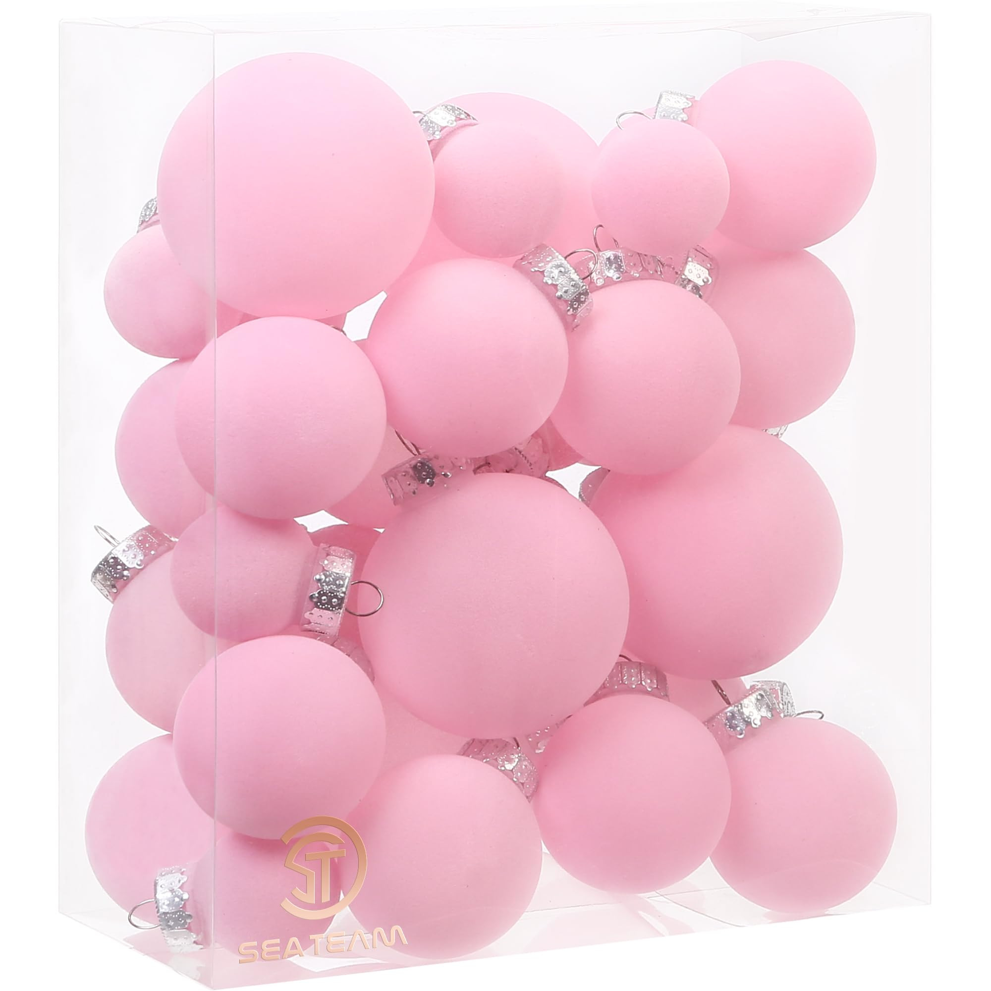 Sea Team 32-Pack Flocked Velvet Christmas Tree Ball Ornaments Set, Decorative Hanging Baubles, Sh... | Amazon (US)