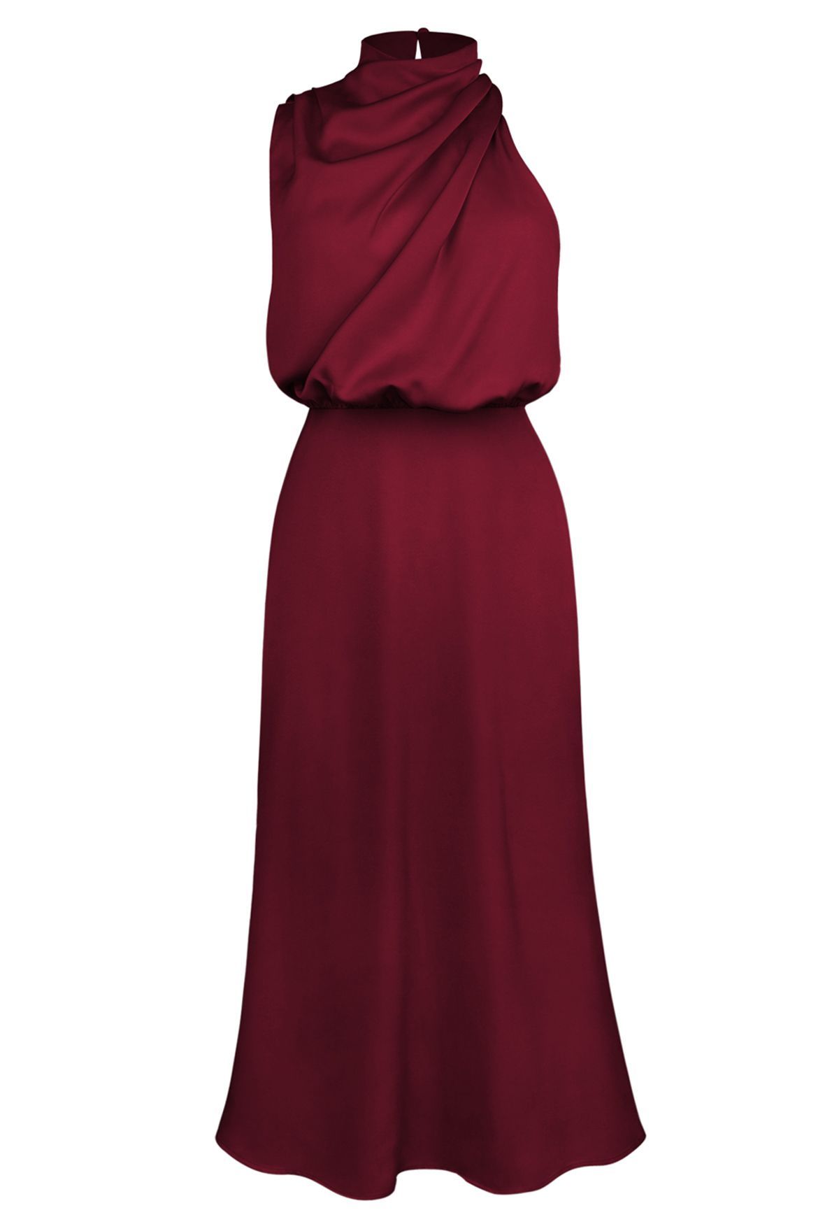 Asymmetric Ruched Neckline Sleeveless Dress in Burgundy | Chicwish