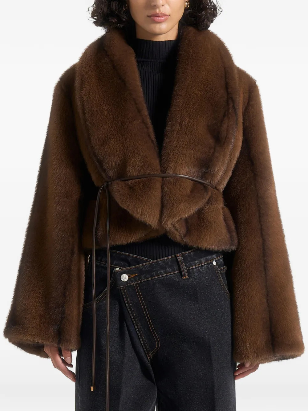 Nola belted faux-fur brown jacket | Farfetch Global
