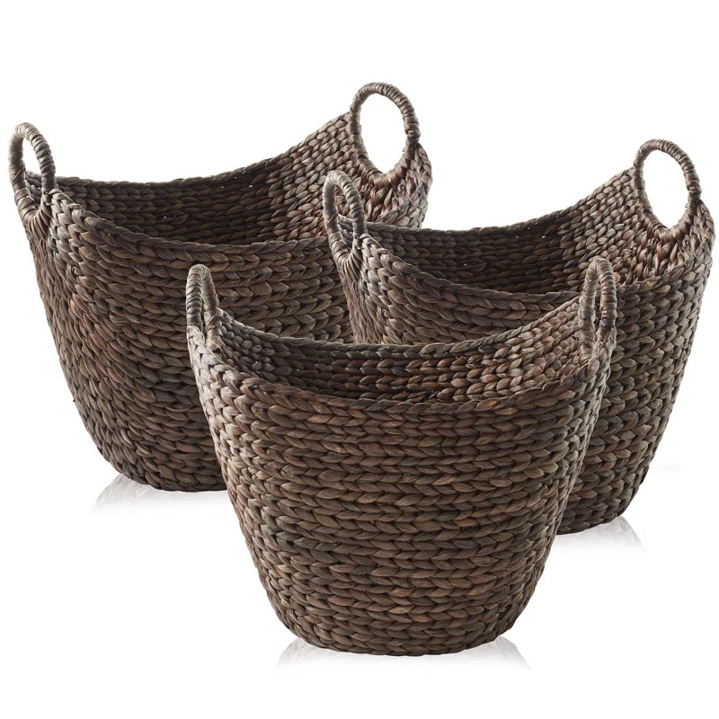 Set of 3 Water Hyacinth Boat Baskets - Espresso, Woven Laundry Tote Bins | Wayfair North America