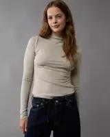 AE Soft & Sexy Long-Sleeve Mock Neck T-Shirt | American Eagle Outfitters (US & CA)