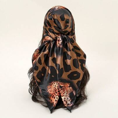 1pc Women's Spring Fashion New Leopard Print Bandana Scarf, 90*90cm, Stylish & Simple, Casual Versatile Head Scarf, Suitable For Daily Wear, All Seaso | SHEIN