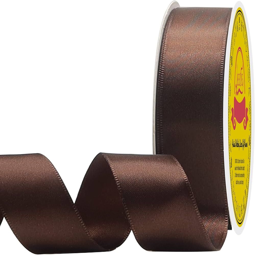 LEEQE Double Face Brown Satin Ribbon 1 inch X 25 Yards Polyester Brown Ribbon for Gift Wrapping V... | Amazon (US)