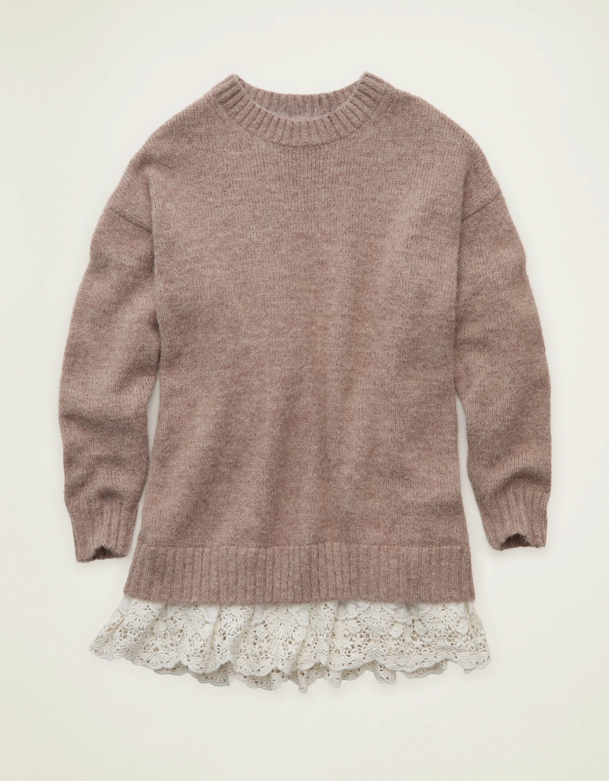 AE Oversized Sweater Lace-Trim Mini Dress | American Eagle Outfitters (US & CA)