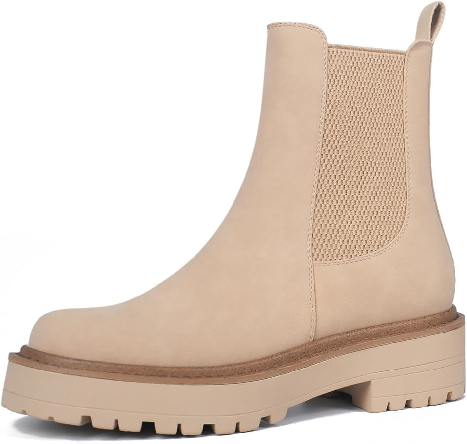 Ouepiano Women's Chelsea Platform Ankle Boots Chunky Heel Slip on Elastic Lug Sole Booties for la... | Amazon (US)