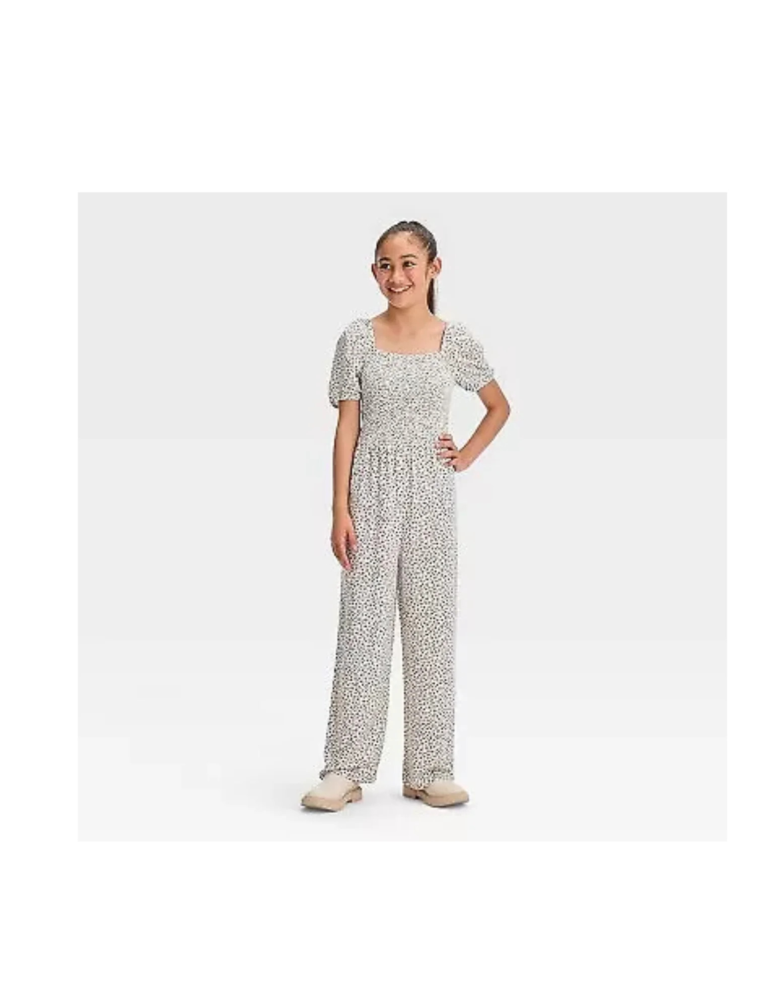 Girls' Short Sleeve Smocked Jumpsuit - art class - SIZE SMALL 6/7 | Walmart (US)