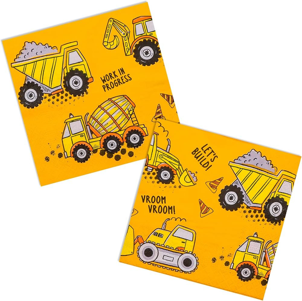DYLIVeS Construction Theme Party Napkins, Dump Truck Cocktail Party Napkins, Yellow Tractor Dispo... | Amazon (US)